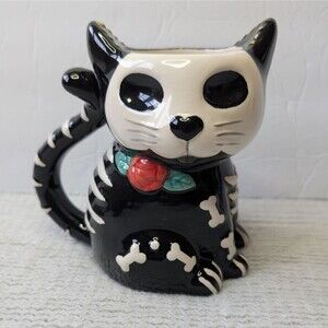 Cracker Barrel Day of the Dead Skeleton Cat Mug Coffee Tea